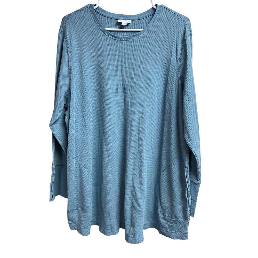 J.Jill Long Sleeve Pullover Knit Tunic Waffle Knit Top Pockets Women's 2X Blue
